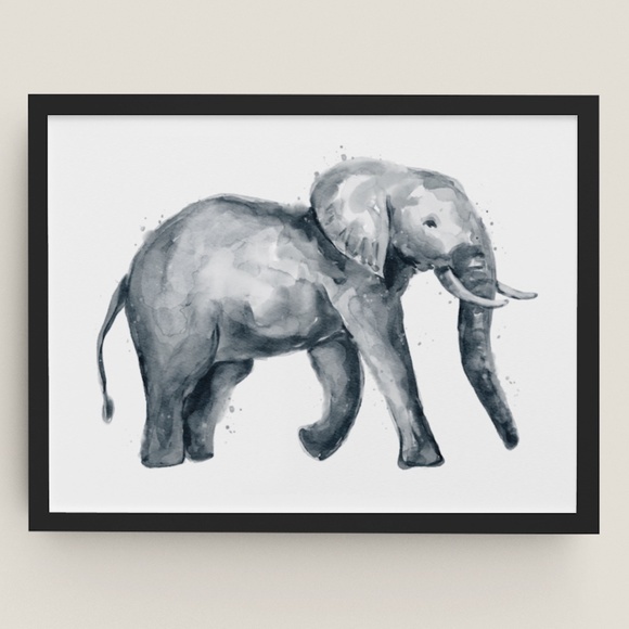 Wall Art Cute Watercolor Elephant Portrait Print Unframed - Picture 5 of 7